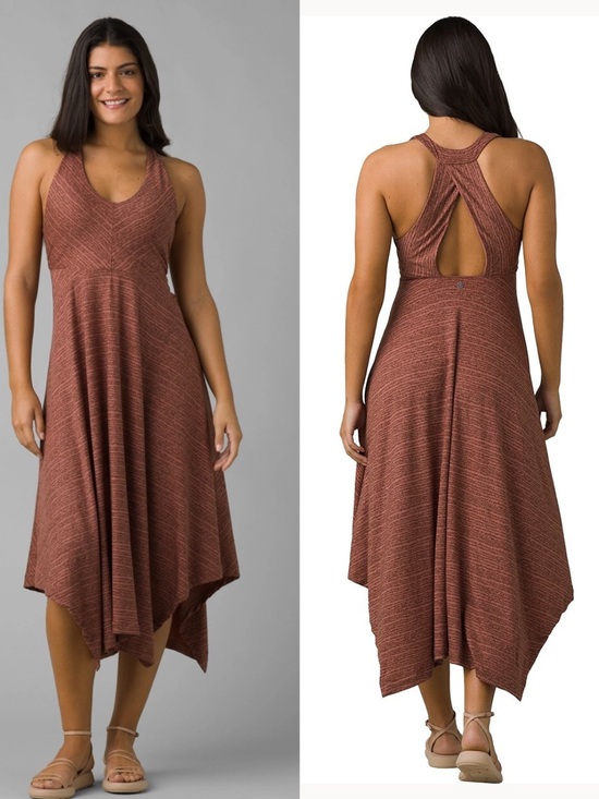 Prana Dresses & Skirts - Prana Saxon Dress Muave Racerback Built In Bra M Asymmetrical Handkerchief Hem